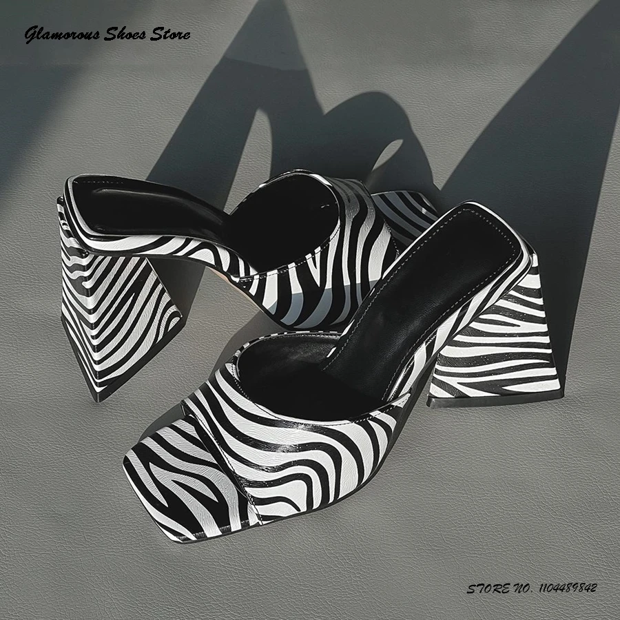 Anime Cosplay Simple - Zebra Print High Heel Leather Mules