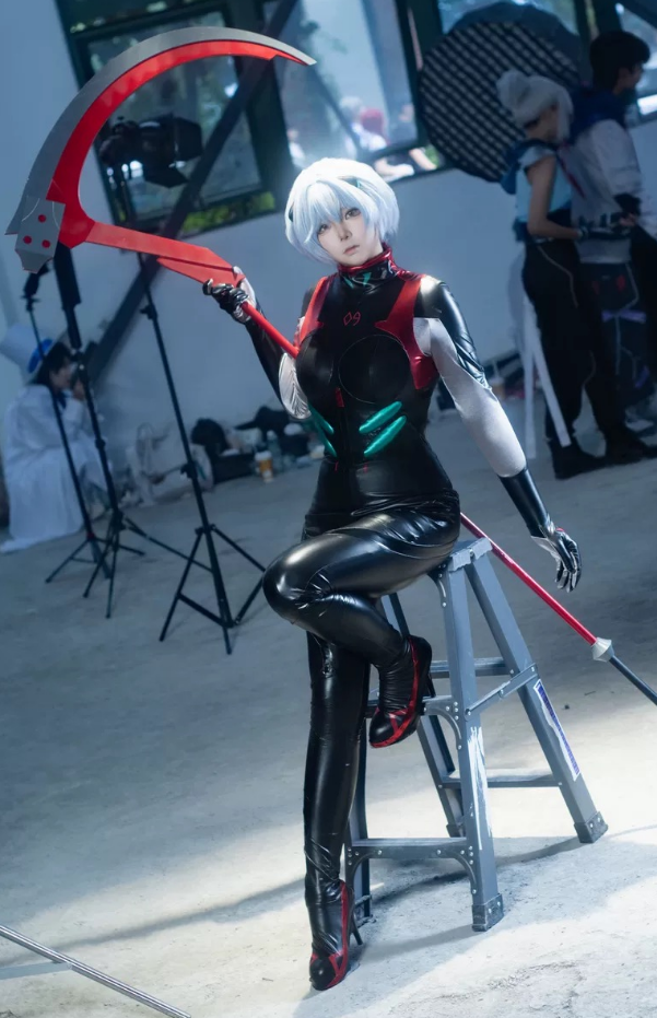 Anime Cosplay Wigs - Ayanami Rei sexy black leather jumpsuit