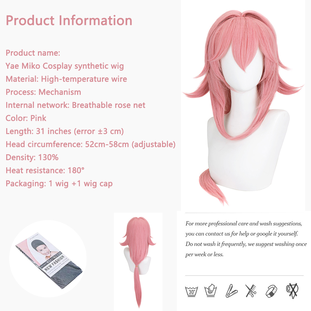 Yae Miko Cos Wig Pink Natural  - Anime Cosplay Photo incelemesi ve fiyatı